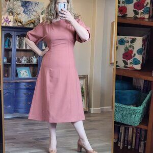 SEA NEW YORK Rose Pink Hayes Blouson Sleeve Midi Dress Size 10